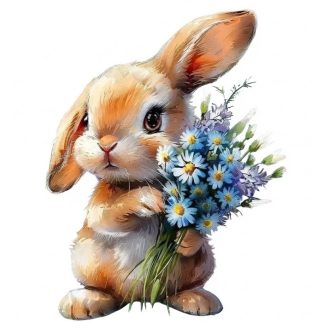 Nyuszi virágcsokorral, sztatikus ablakmatrica