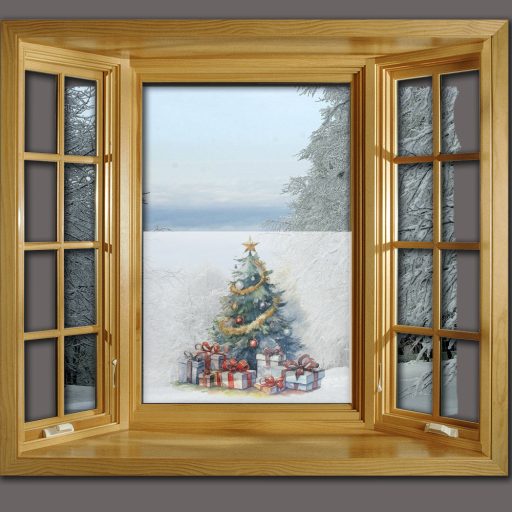 Festett hatású karácsonyfa, karácsonyi matrica ablakra