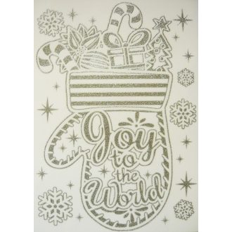 Öröm, ezüst csillámos karácsonyi ablakmatrica