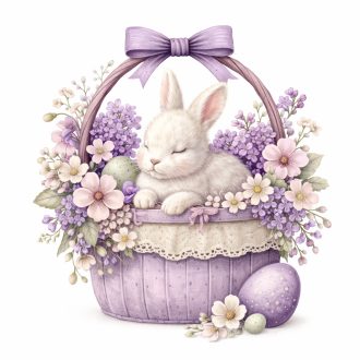   Lila kosár húsvéti nyuszival, ragasztómentes ablakmatrica