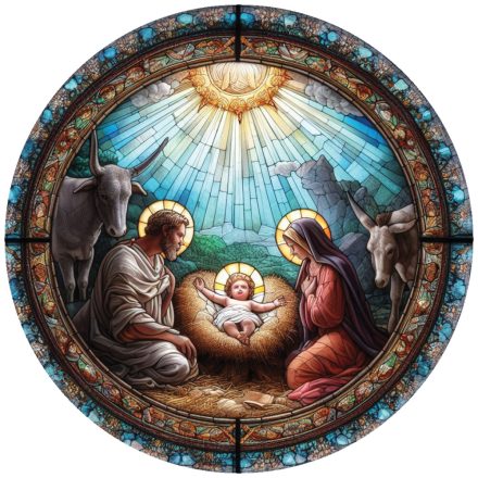 Ólomüveg hatású karácsonyi ablakmatrica, Szenteste éjjele (3)