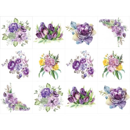 Vintage lila virágok, 12 db-os csempematrica csomag 