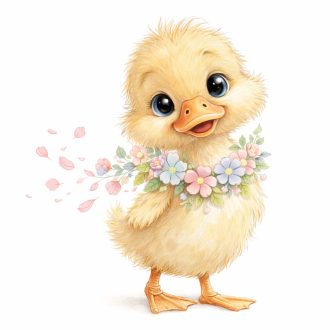 Kiskacsa virágkoszorúval, sztatikus ablakmatrica