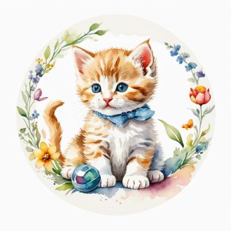 Cica falmatrica labdával – színes, vidám dekoráció