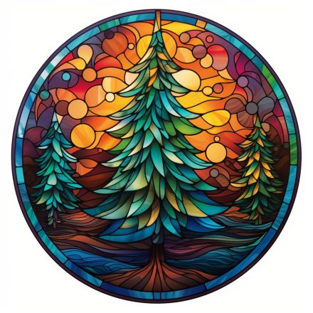 Ólomüveg hatású karácsonyi ablakmatrica, Fenyőfa (1)