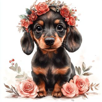 Kiskutya rózsával, sztatikus ablakmatrica