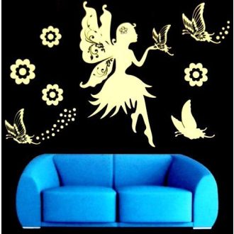   Tündér pillangókkal, éjjel világító falmatrica, magenta