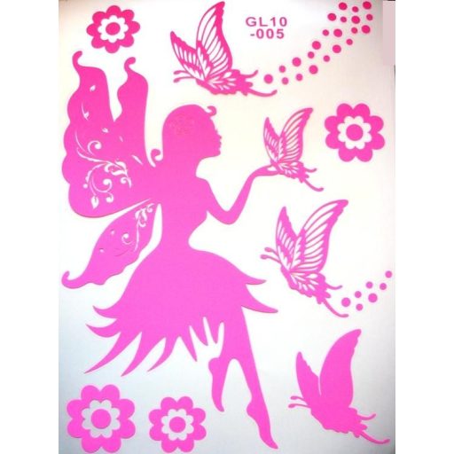 Tündér pillangókkal, éjjel világító falmatrica, magenta