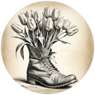 Vintage bakancs tulipánnal, falmatrica