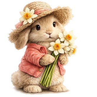 Nyuszi nárciszokkal, sztatikus ablakmatrica