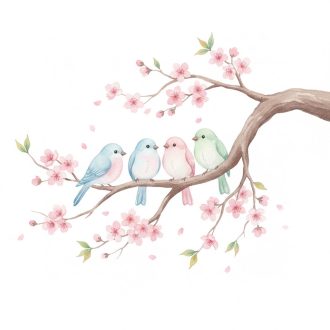   Kismadarak a barackvirágos ágon, többször használható ablakmatrica