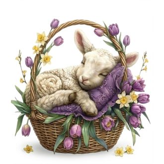 Kosárban alvó kisbárány, sztatikus ablakmatrica