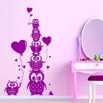 Baglyok szívecskékkel, baglyos falmatrica gyerekszobába