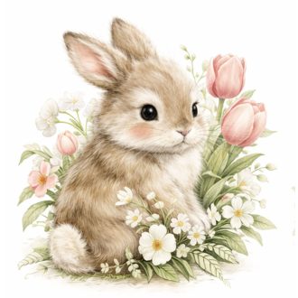   Nyuszi a tavaszi virágok között, többször használható ablakmatrica