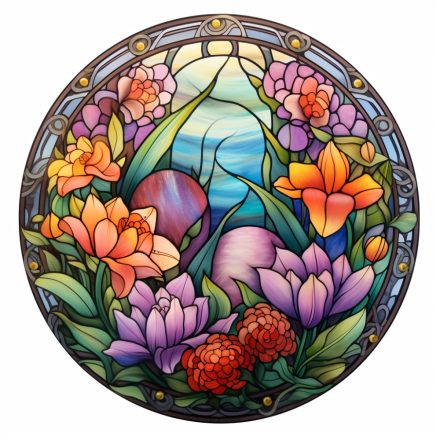 Tojások a virágok között1, ólomüveg hatású húsvéti ablakmatrica