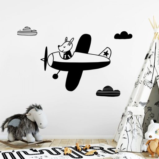 Kiskutya repülővel, gyerekszoba falmatrica