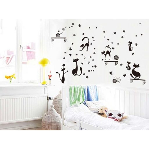 Cicák polcokkal, 70 részes falmatrica szett