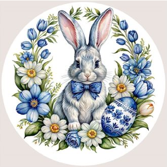 Kék koszorú nyuszival, húsvéti kör ablakmatrica