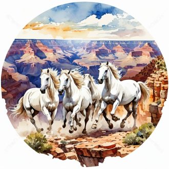 Lovak a sztyeppén, kör alakú falmatrica