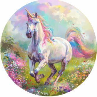 Unikornis hajnali fényekben, kör alakú falmatrica