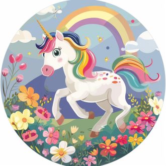 Bóklászó unikornis, kör alakú falmatrica gyerekszobába
