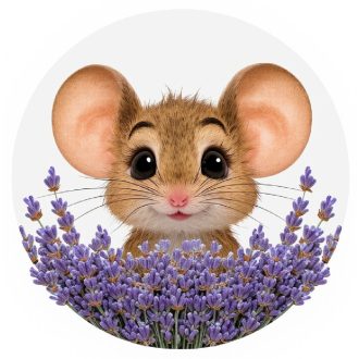   Levendulák között mosolygó kisegér, állatos falmatrica gyerekeknek