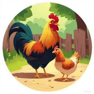 Kakas és tyúk, falusi falmatrica gyerekeknek