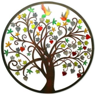 Fa színes levelekkel, madaras falmatrica