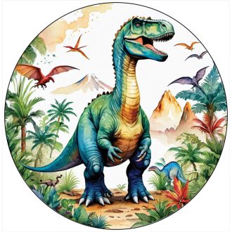   Bámészkodó dínó akvarell varázsban, falmatrica fiúknak