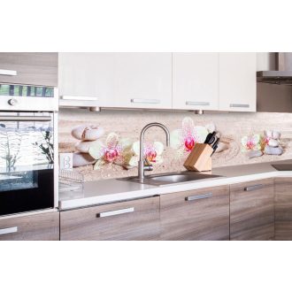   Tengerpart orchidea virágokkal, konyhai matrica hátfal, 260 cm