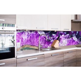 Lila kristályok, konyhai matrica hátfal, 260 cm