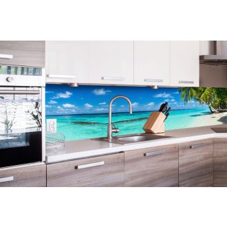 Pálmafás tengerpart, konyhai matrica hátfal, 260 cm