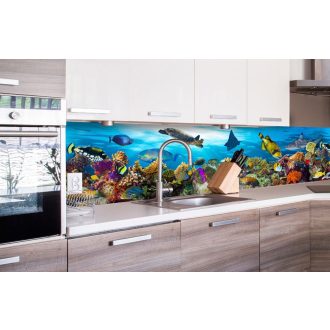 Trópusi akvárium, konyhai matrica hátfal, 260 cm