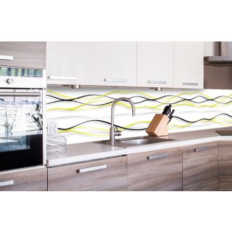 Sárga fekete hullámok, konyhai matrica hátfal, 260 cm