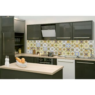   Sárga portugál csempeminta, konyhai matrica hátfal, 260 cm