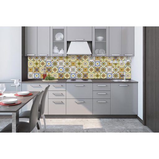 Sárga portugál csempeminta, konyhai matrica hátfal, 260 cm