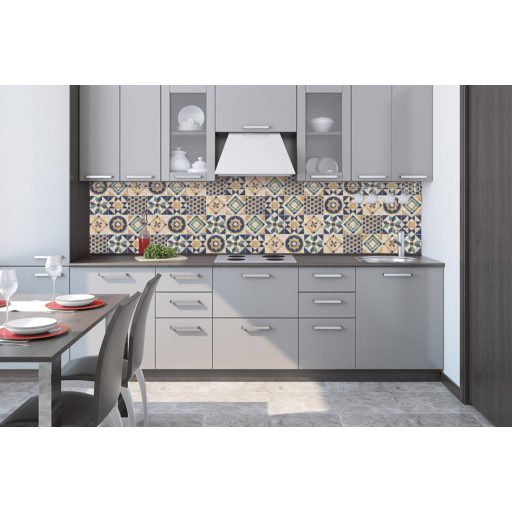 Portugál csempeminta, konyhai matrica hátfal, 260 cm