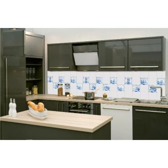 Kék csempeminta, konyhai matrica hátfal, 260 cm