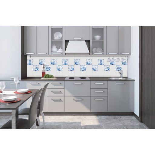 Kék csempeminta, konyhai matrica hátfal, 260 cm