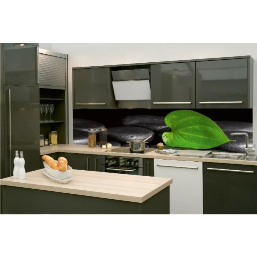 Levél kövekkel, konyhai matrica hátfal, 260 cm