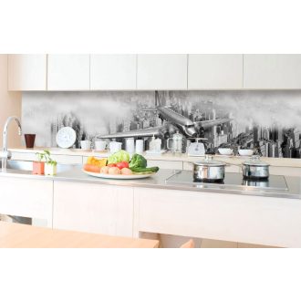   Repülőgép New York felett, konyhai matrica hátfal, 350 cm