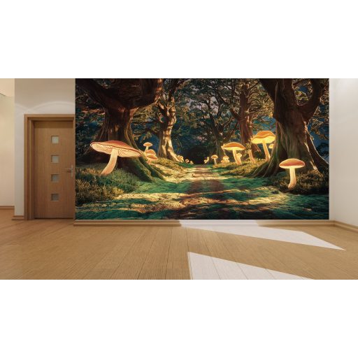 Világító gombák az erdei út szélén, vlies poszter tapéta