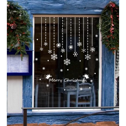 Függő hópelyhek, karácsonyi dekorációs matrica ablakra - Dekormatricák Webáruház