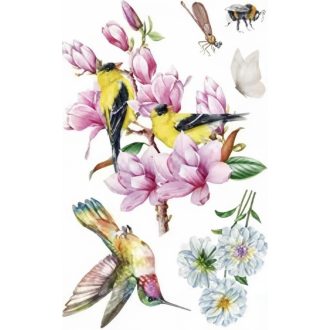   Magnólia cinkével és kolibrivel, ragasztómentes ablakmatrica