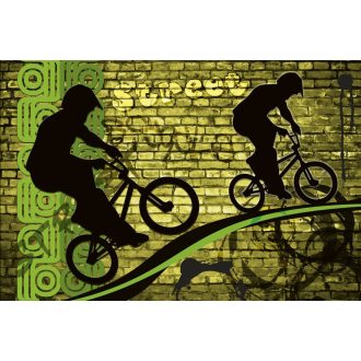 BMX-esek zöld fal előtt, poszter tapéta 375*250 cm
