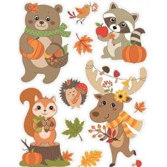 Csillámos őszi állatkák, mesés ablakmatrica