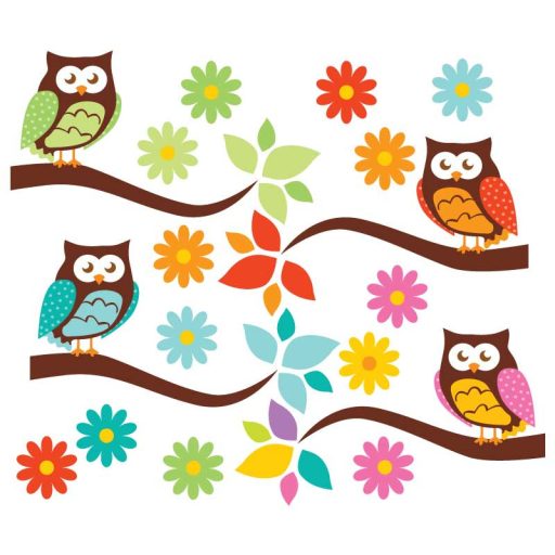 Baglyok a virágzó ágakon, falmatrica gyerekeknek