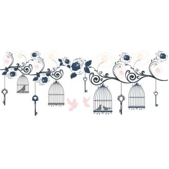 Klasszikus madár és kalitka mintás ablakmatrica