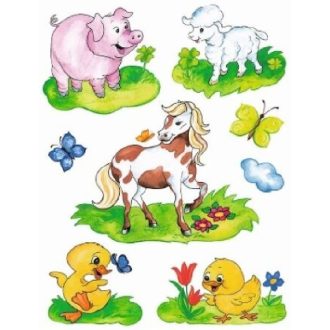 Tanyasi állatok mintás gyerek ablakmatrica