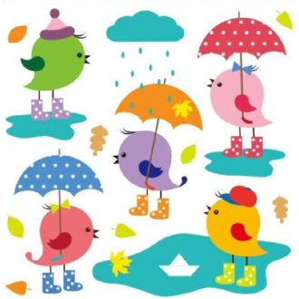 Aranyos csibék esőben babaszoba ablakmatricán